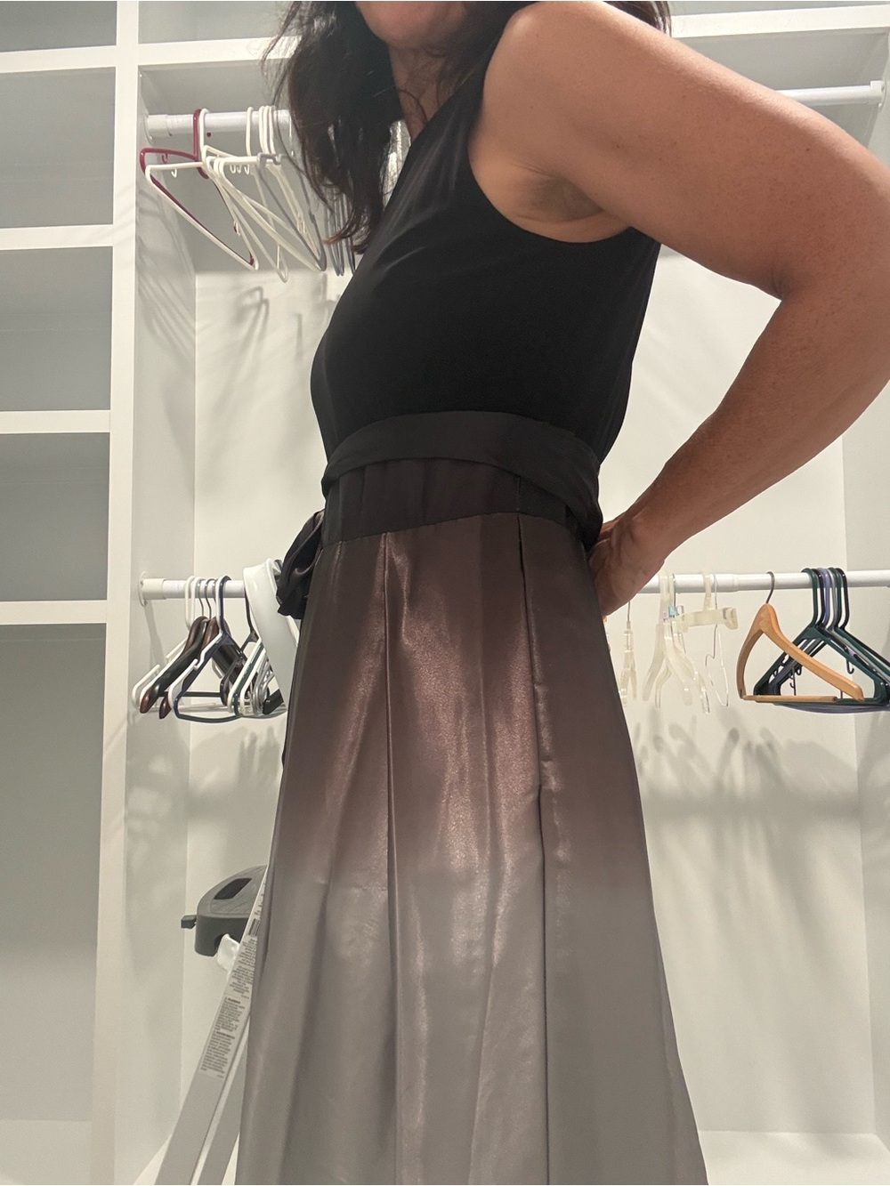 Satin Ombre A-Line Skirt - Black to Brown